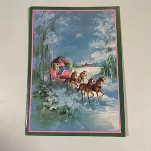 Vintage Quality Crest Christmas Card Glitter Horse Sleigh Stagecoach 1970s Big